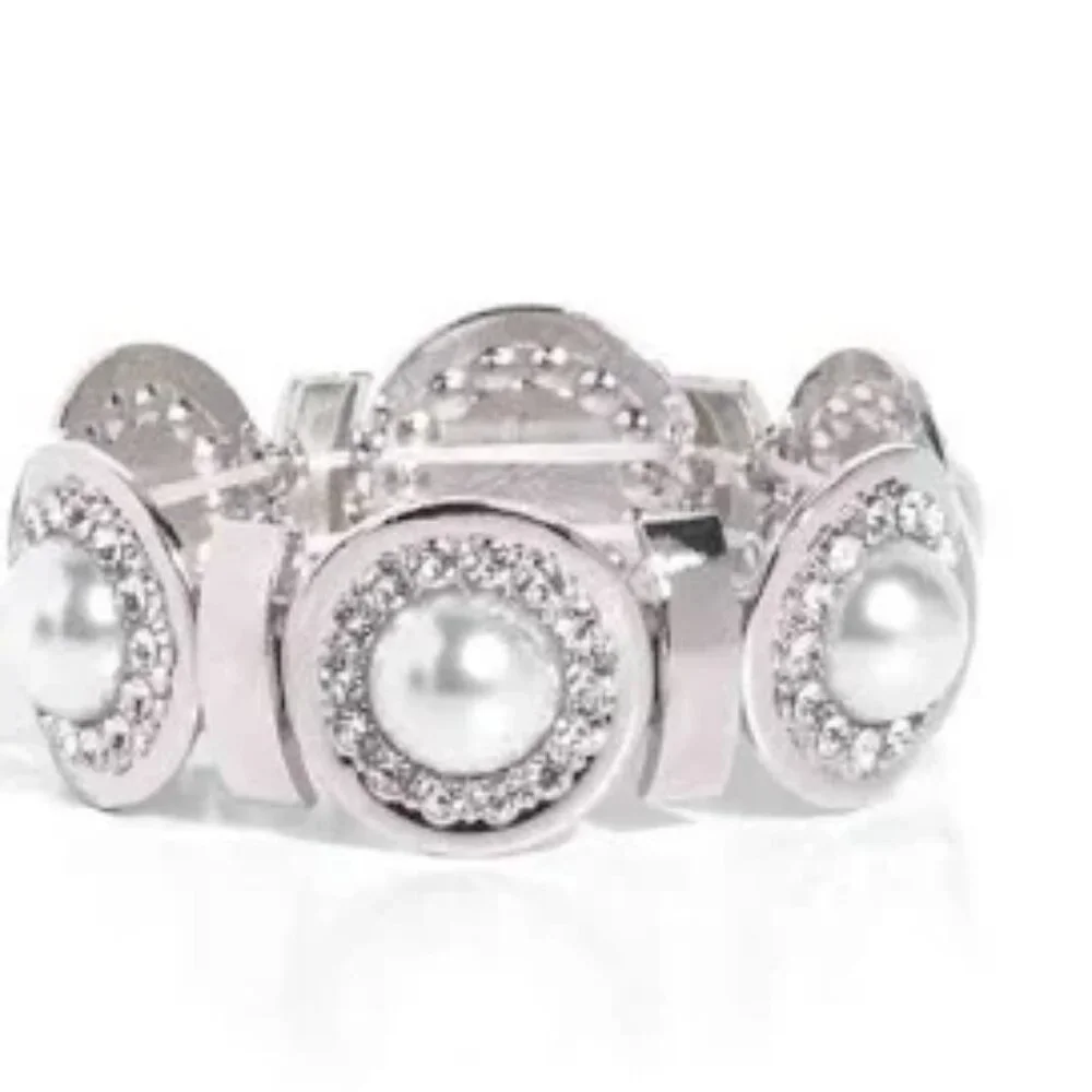 Pearl Glow Silver-Tone Statement Bracelet